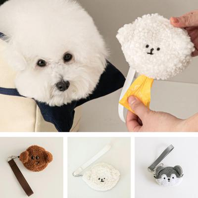 Dog Poop Bag Dispenser Adorable Cartoon Design Soft Plush with Round Holes Convenient Trendy Pet Waste Bag Holder