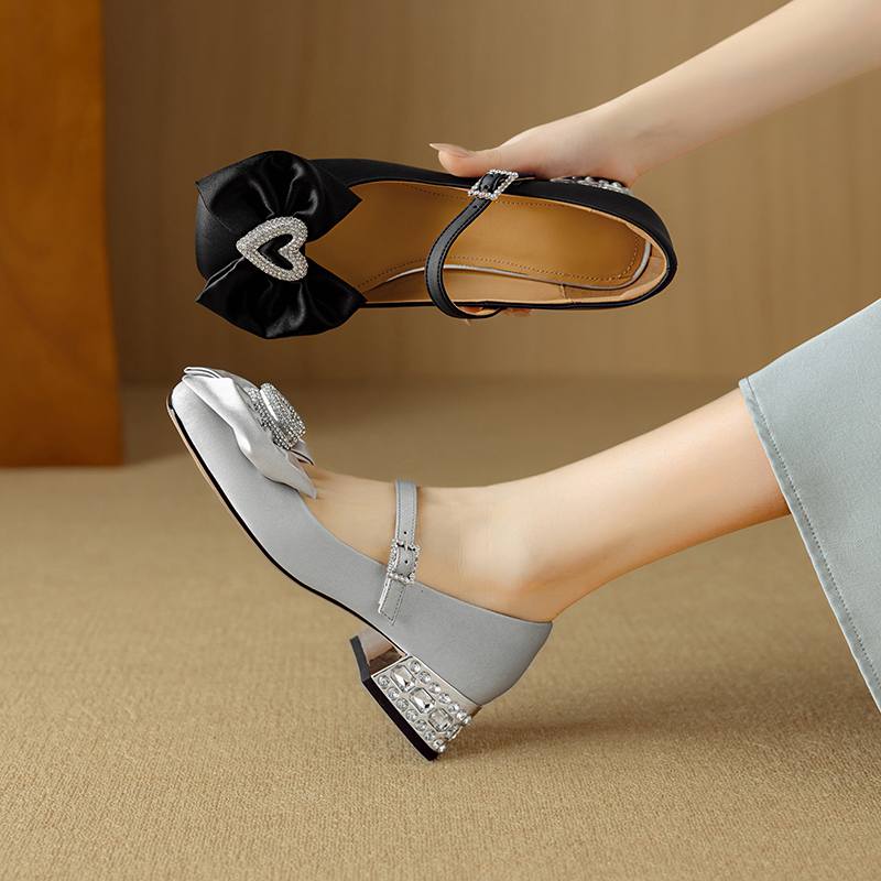 Krazing Pot Sheepskin Stain Summer Size 40 Crystal Med Heels Butterfly-knot Oriental Design Square Toe Elegant Wedding Pumps