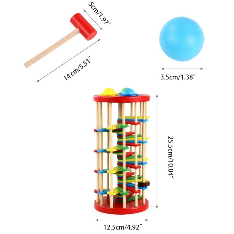 Children Pounding Ball Fall Ladder Small Hammer Colorful Knock Toy Baby Early Education Wooden for Baby 2 3 4 Years Old