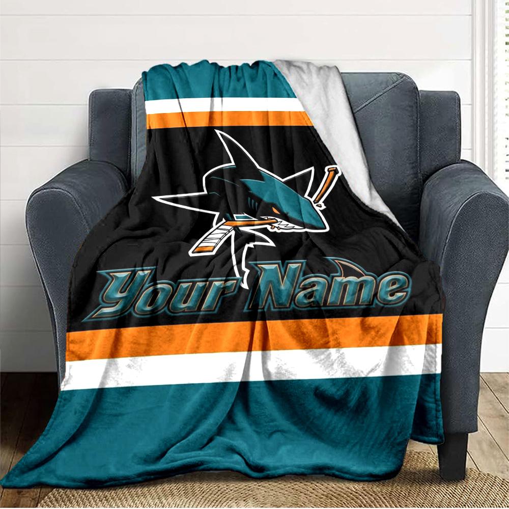 Name Custom San Jose Sharks Print Flannel Blanket High Quality Warm Comfortable Cover for All Seasons Perfect for Gifts Home Decor