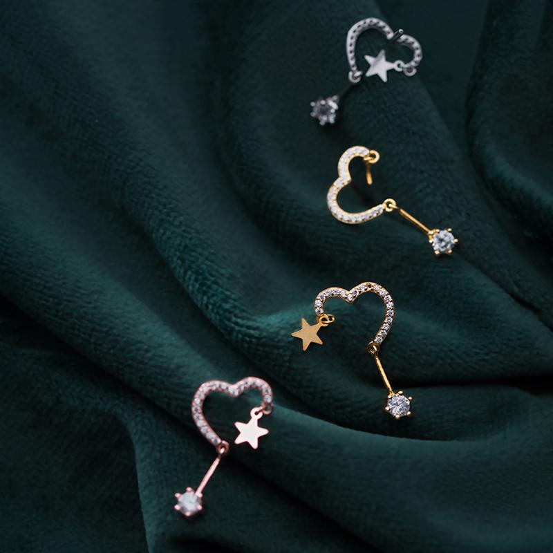 

Modian New Sale Stars Earring Charm 100% 925 Silver Hearts Design Swing Clear Zircon Stud Earrings For Women Jewelry Gem Color: Silver Color