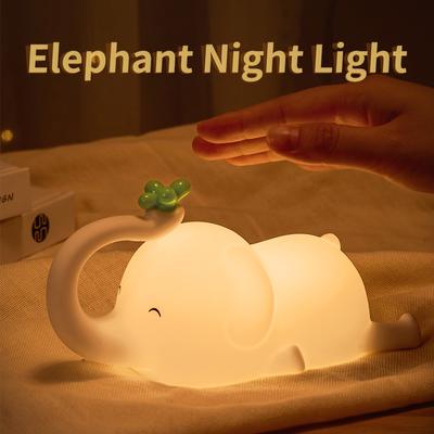 LED Night Light Cute Elephant Animal Silicone Lamp USB Rechargeable Timed Night Lamp Dimming Bedside Decor Nightlight Room Decor