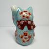 Kutani Ware Maneki Neko 10.2cm Tall Turquoise Blue