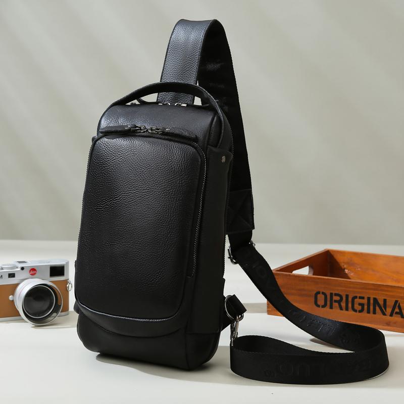 Men's Chest Bag 100% Genuine Leather Crossbody Shoulder Bags Multifunction Travel Cow Leather Outdoor Messenger Pack Fashion