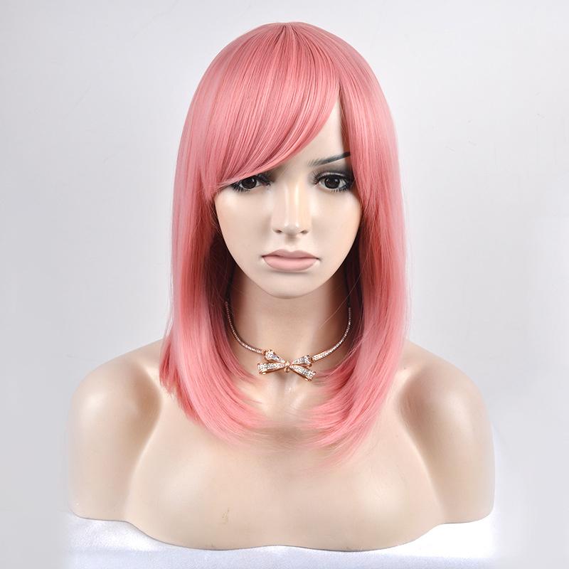 

Короткий розовый парик боб для косплея с челкой, синтетические прямые парики для женщин, парик для волос, натуральный, стильный, подходит для костюмных париков розовый