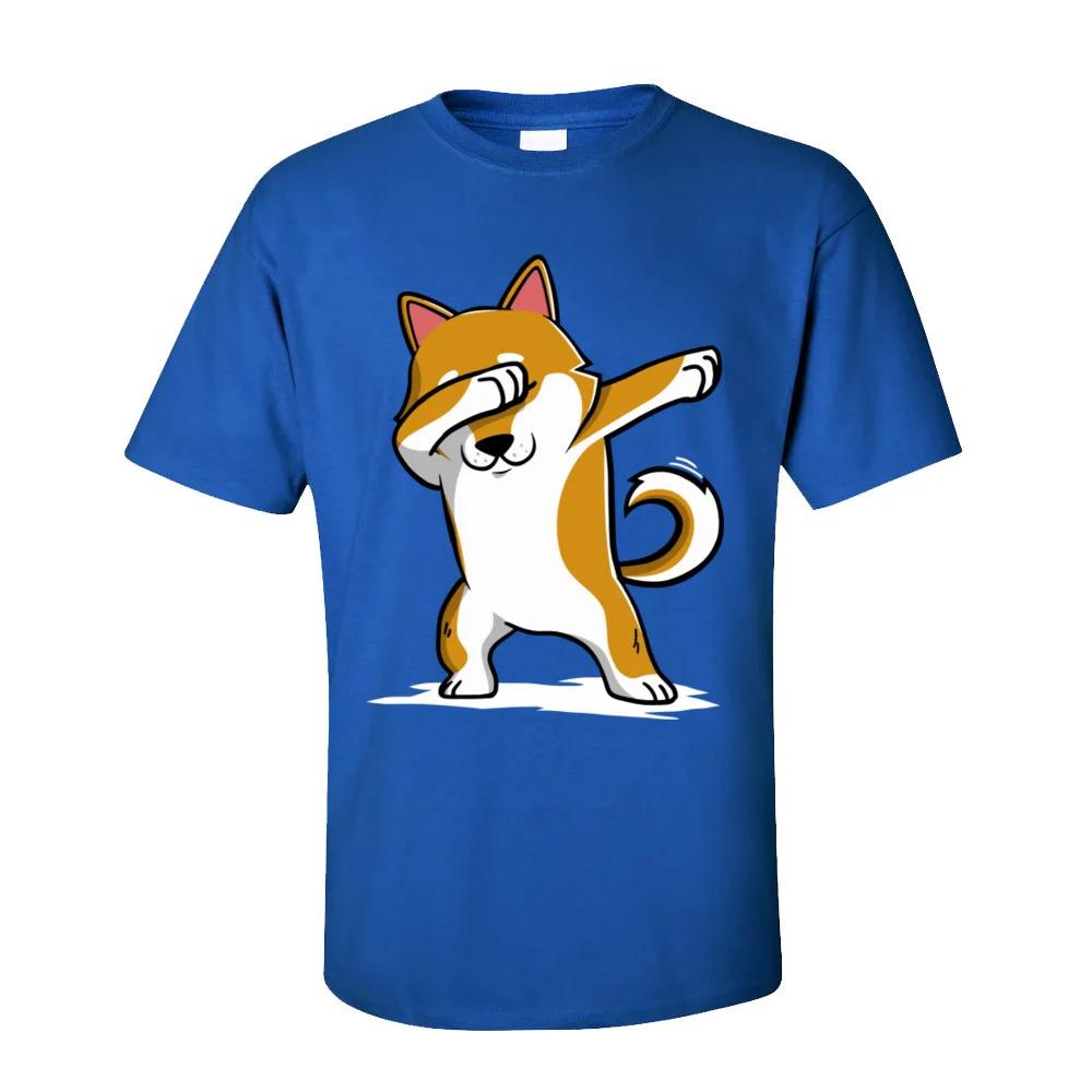 Funny Men's T-Shirt Shiba Inu Dabbing Tops Tees Discount Crew Neck Dance Tshirt Short Sleeve Cotton Casual T Shirt Wholesale