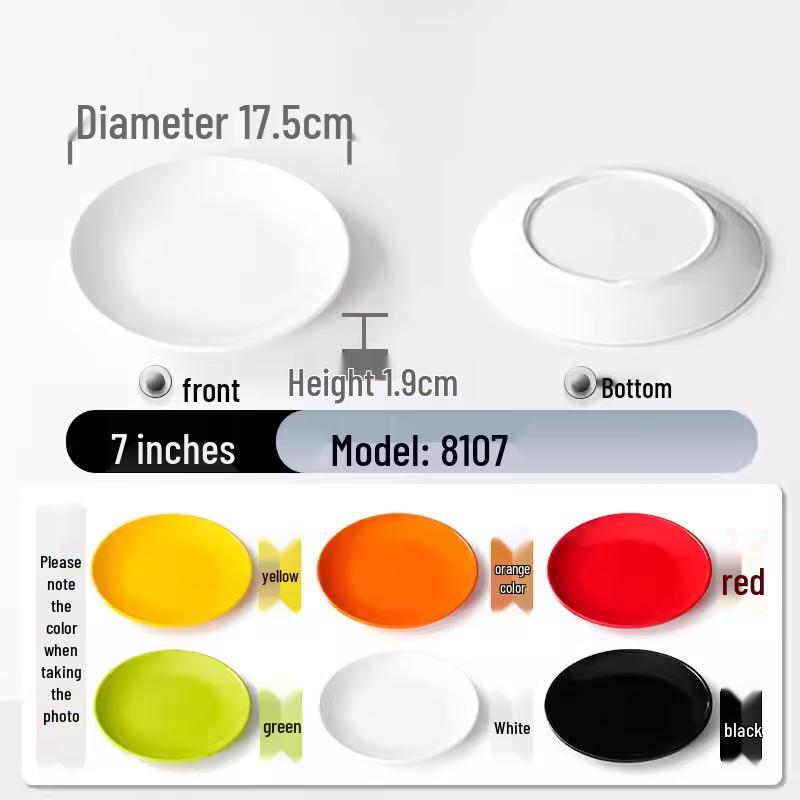 Commercial Melamine Round Flat Dinner Plate, 7-inch (10-pack)