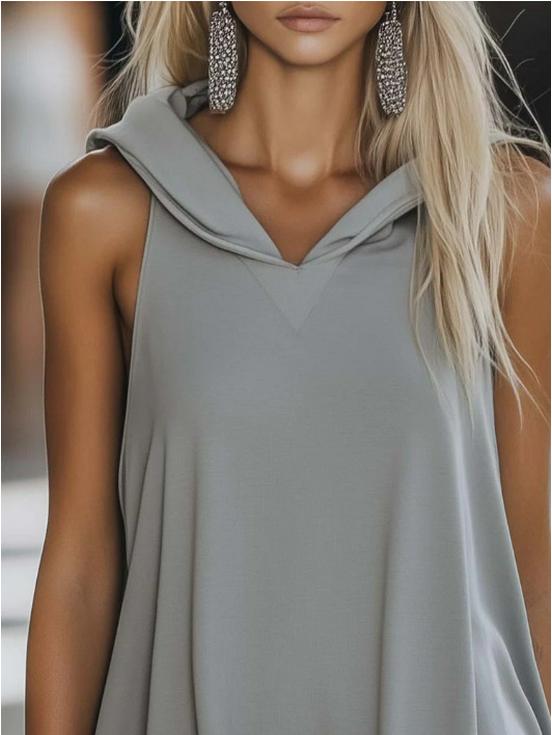 Casual Grey Sleeveless Hoodie Mini Skirt