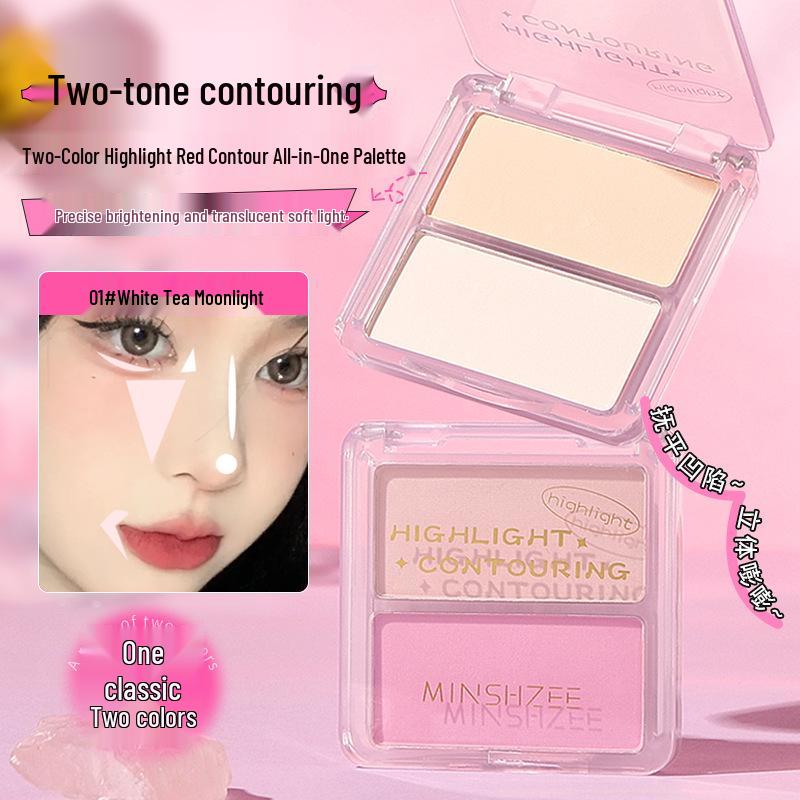 Mingxi Zhi Dual-Color Contour & Highlight Palette for Face, Under-Eye, Nose, Shadow, Blush, and Shading - All-in-One. 03# Pink Coast