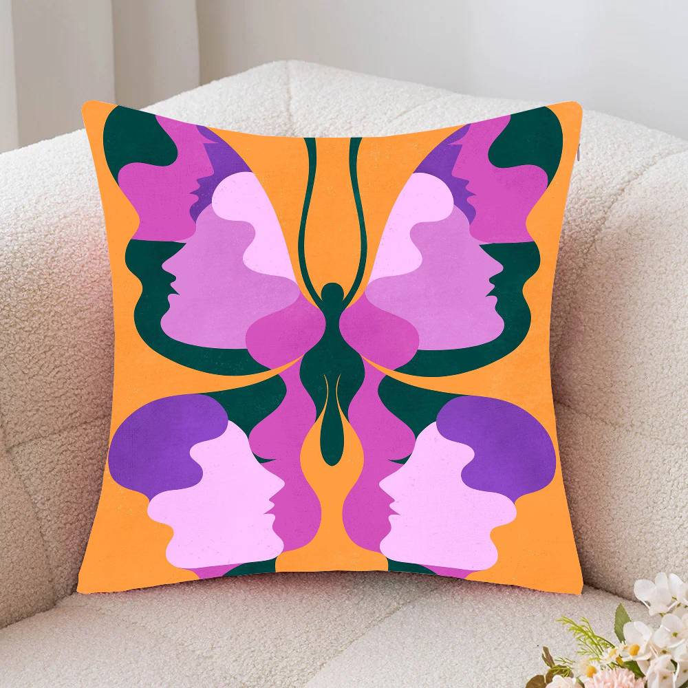 Butterfly Art Ladybug Tiger Moth Beetle Pillow Case Fashion Square Pillowcase Bedroom Sofa Room Ins Decoration Leisure