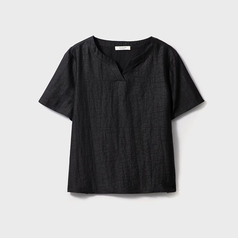

2024 Summer Women s Mulberry Silk V-neck Short Sleeve Top Medium чёрный