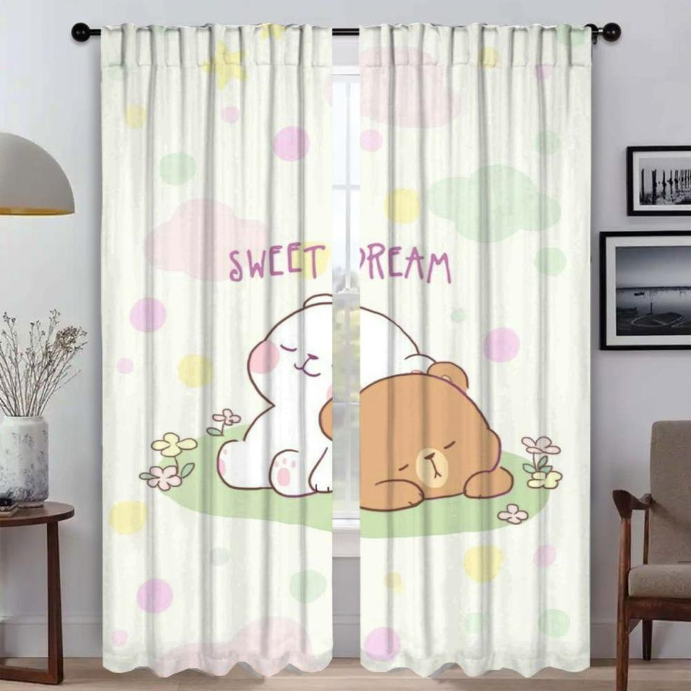 Zasłony Kuchenne 2 Sztuki Brzoskwiniowy Kot Mochi Zasłona do Salonu Tiul do Sypialni Dekoracja Halloween Zasłony do Wnętrza Domu