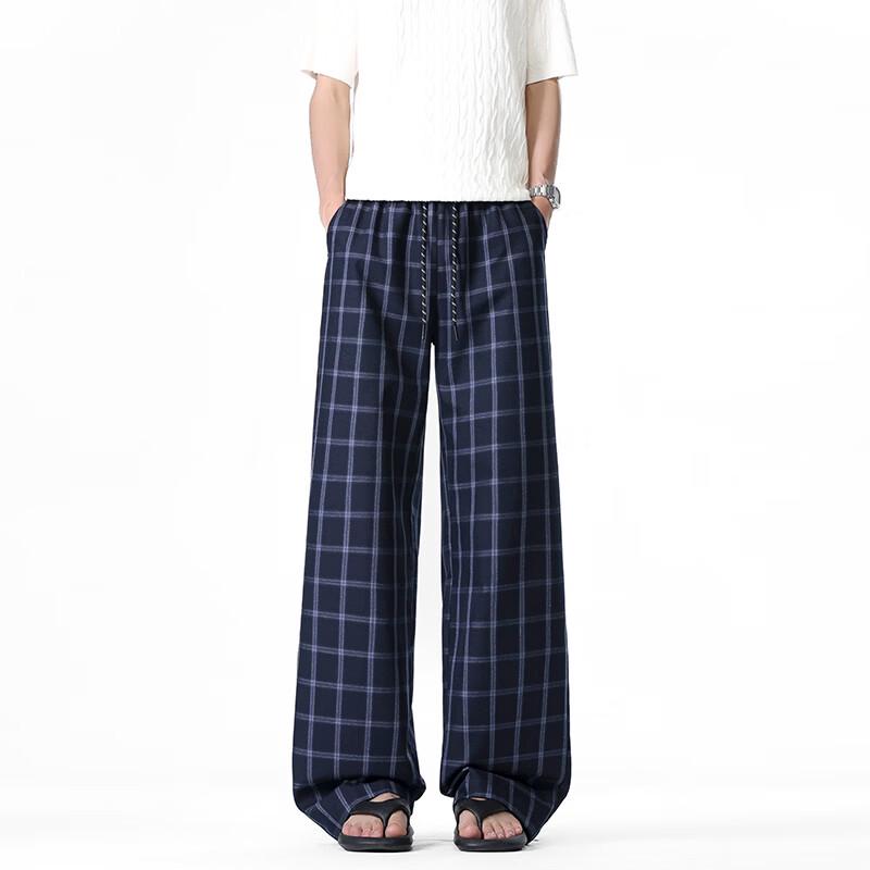 MAYBEYOND Men's Summer Stylish Plaid Straight-Leg Pants