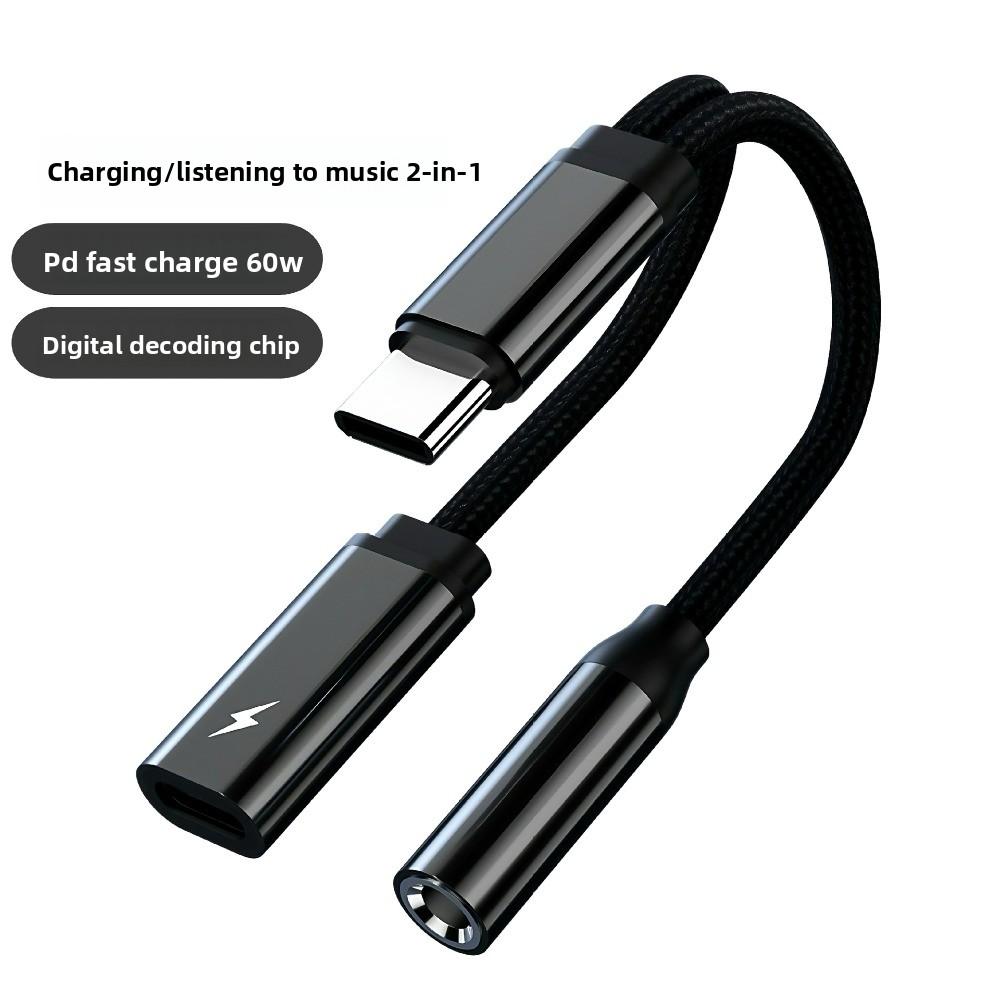 PD 60W 2 in 1 USB C Splitter Multi-Function Type-C To AUX Adapter Headset Compatibility