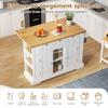 132cm Mobile Kitchen Table, Country House Style, Foldable Countertop, Multifunctional Cabinet, Spice Rack, Towel Holder, 4 Wheels, Integrated Socket