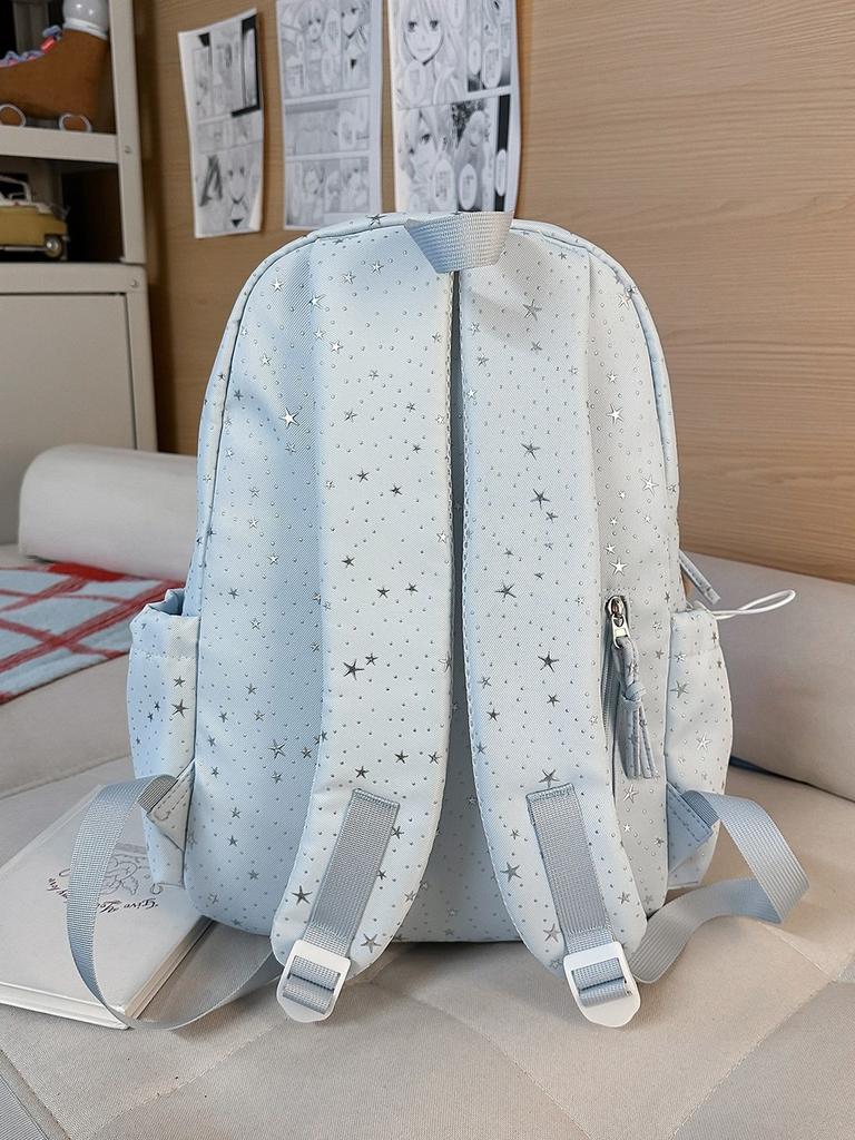 Starry Nylon Girls Backpack With Letter Print For Casual Travel And School Use