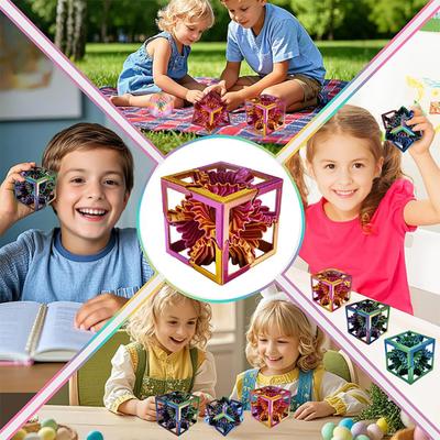 3D Printed Gear Cube Anxiety Stress Relief Rotatable Gear Square Block Travel Portable Spin Gear Cube Sensory Toy