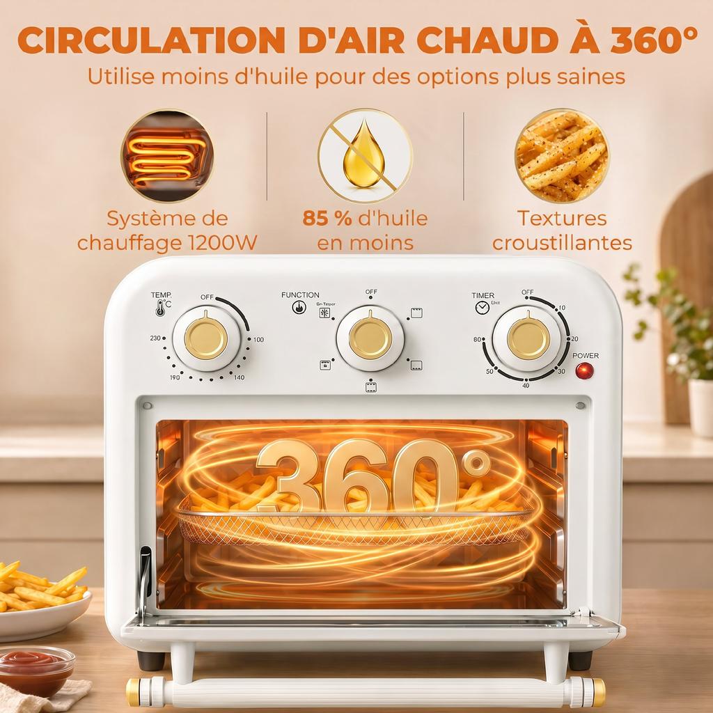 Air Fryer Oven, 12 L, 1200 W, Steel Cooking Plate, Cream