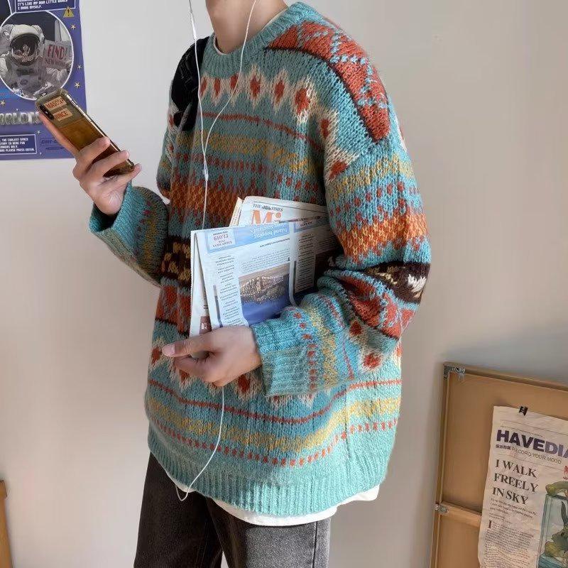 

Unisex Casual Loose Sweater with Autumn Daisy Pattern 2XL озеро синього кольору