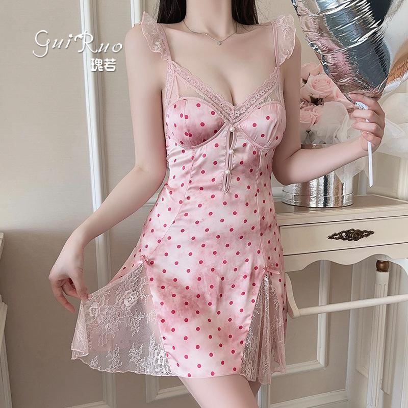 Women's Silky Deep V Push Up Padded Tie Waist Sleep Dress with Robe Set