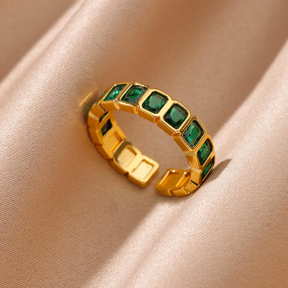 Colorful Cubic Zircon Ring for Women Stainless Steel Gold Color Open Ring Vintage Boho Wedding Party Zircon Gift Accessories
