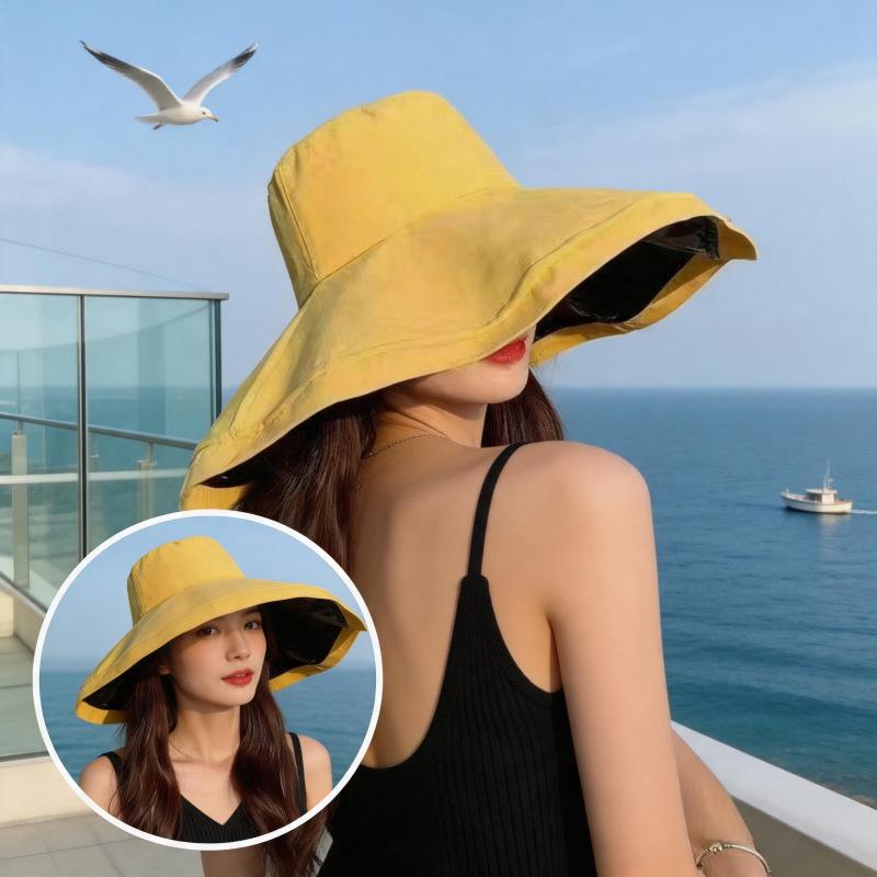Super Large Eaves Hat Children's Summer Fashion Inner Vinyl Adjustable Sunscreen Hat Outdoor Seaside Vacation Sunshade Sun Hat
