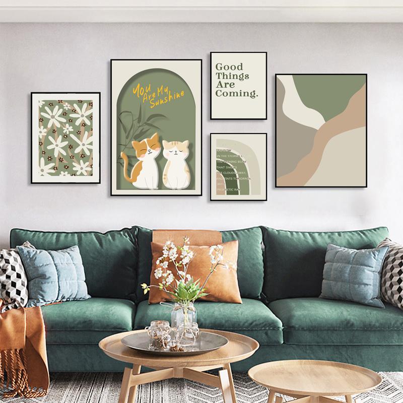 

Скандинавский элитный ресторан, теплая и целебная кошка, комбинированная настенная живопись, холст, живопись, постеры для гостиной, домашний декор