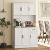 Kitchen Highboard, 6 Doors, 1 Drawer, Open Compartment, Shelves, 100 x 39.5 x 180.5 cm, White