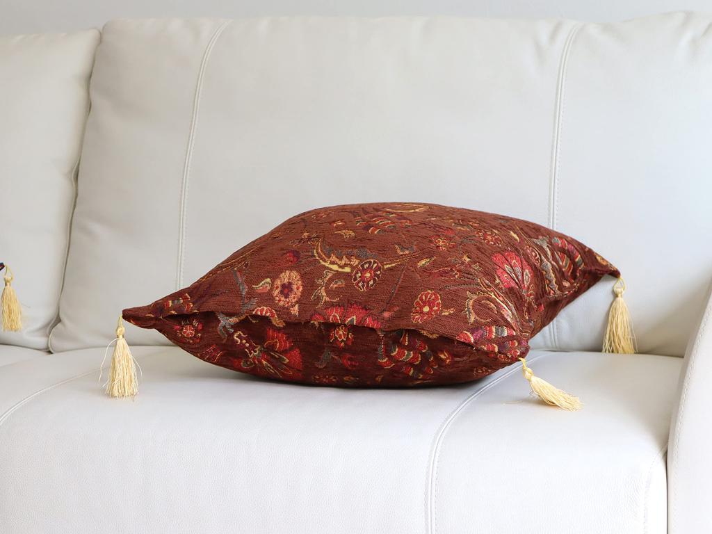 Turkish Design Chenille Cushion Cover Ottoman Flower -