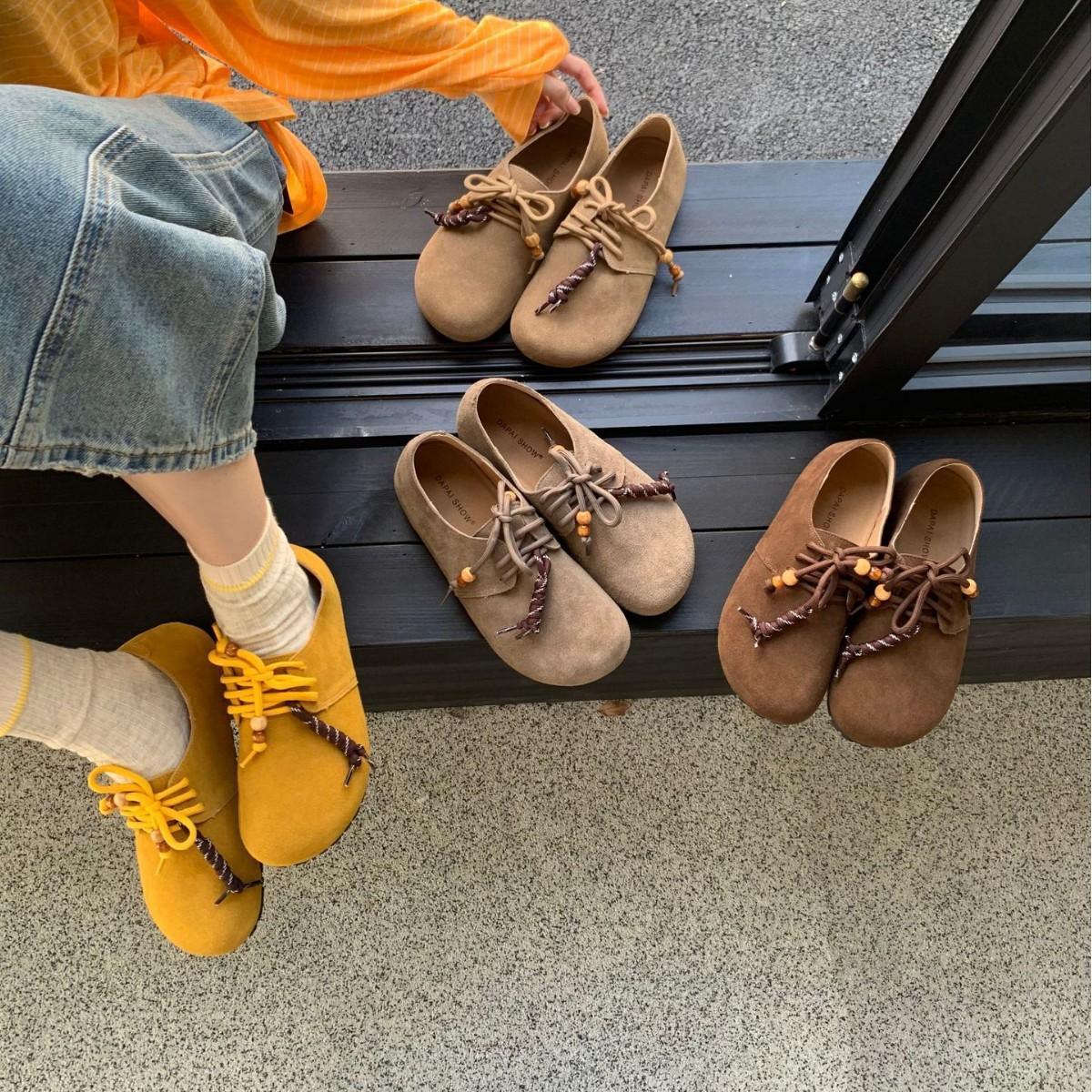 

2025 новые осенние спортивные и повседневные ремешки с бахромой на толстой подошве на шнуровке с круглым носком Boken матовые женские туфли 39 кофейный