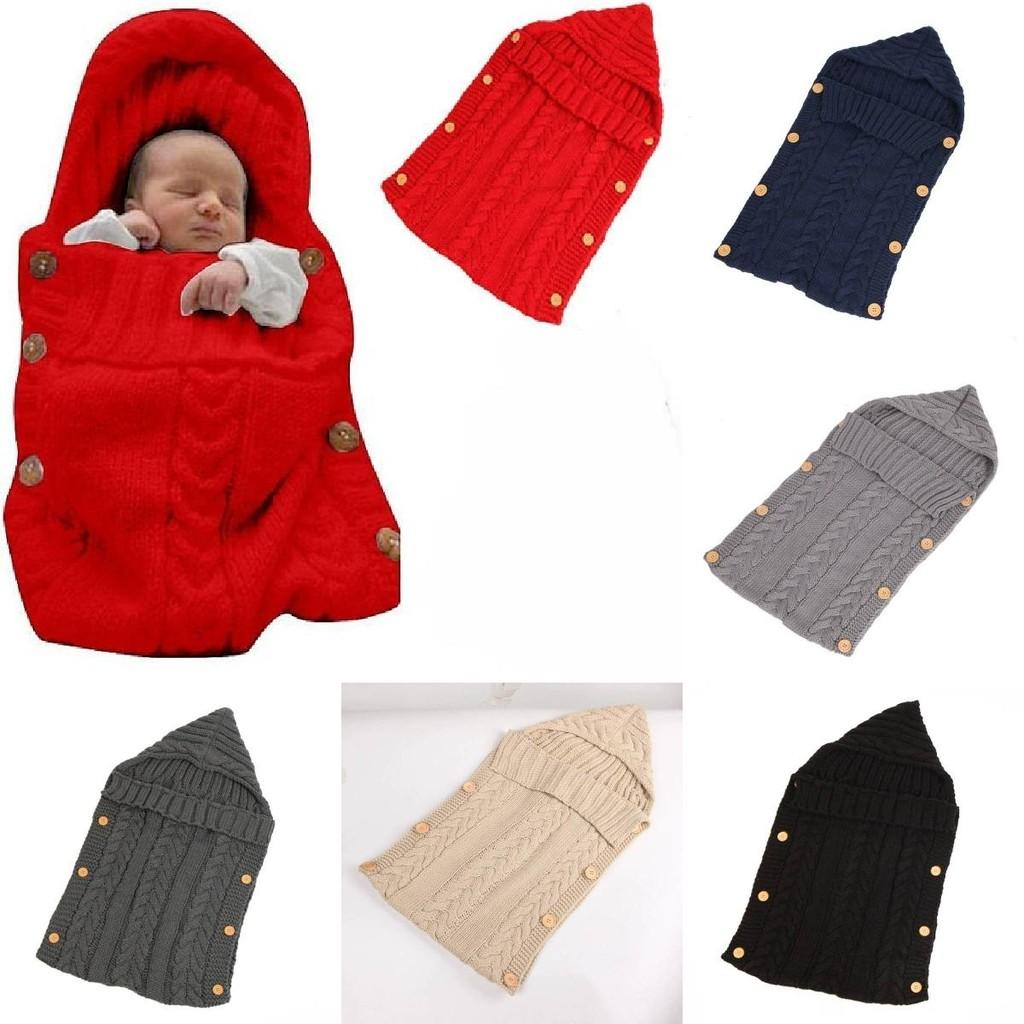 Color Solid Baby Hooded Sleeping Bag Knit Sweater Circle Antichill Buttons
