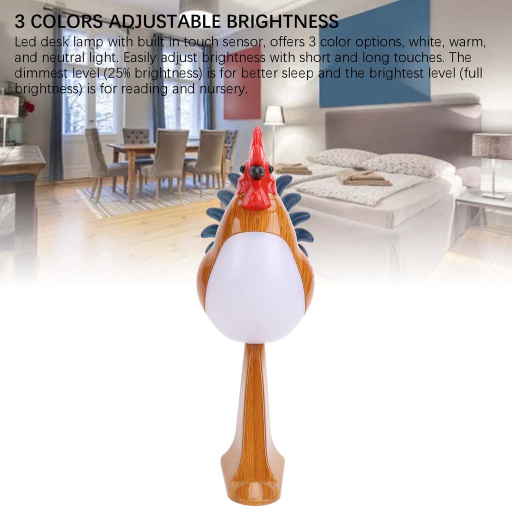 Cordless Chicken Desk Lamp with Touch Sensor Rechargeable 3 Color Temperature LED Dimmable Nightstand Lamp for Bedroom Office Dorm