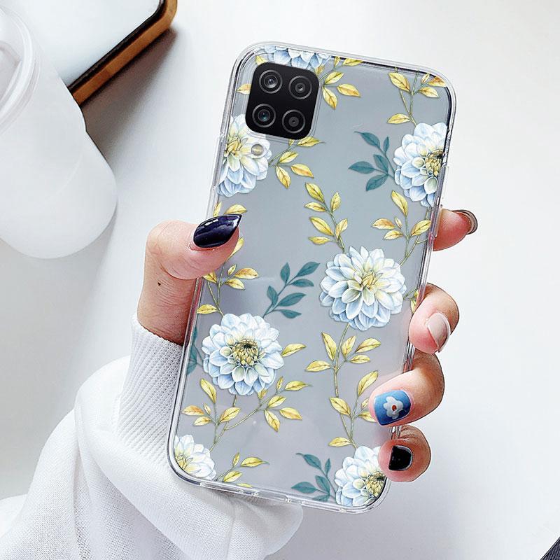 Phone Case For Samsung A12 M12 F12 Floral Silicon Cover For Samsung Galaxy A12 5G Fundas Coque Transparent Soft Capas Flower TPU