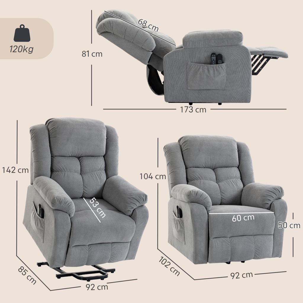 Stand Up Chair With Massage Function And Lumbar Heating Recliner Chair With Remote Controls And Side Pockets Light Gray