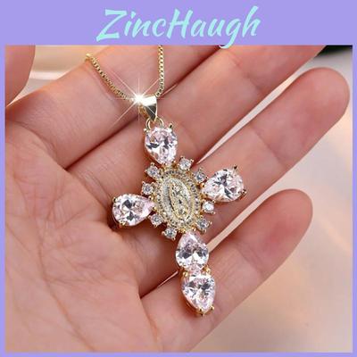 Stunning Full Rhinestone Virgin Mary Cross Necklace For Women With Unique Geometric Design