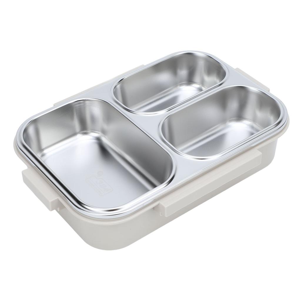 Divided Lunch Box 304 Stainless Steel Leakproof Heatable 3 Compartments Rectangular Food Container 1.2L Capacity