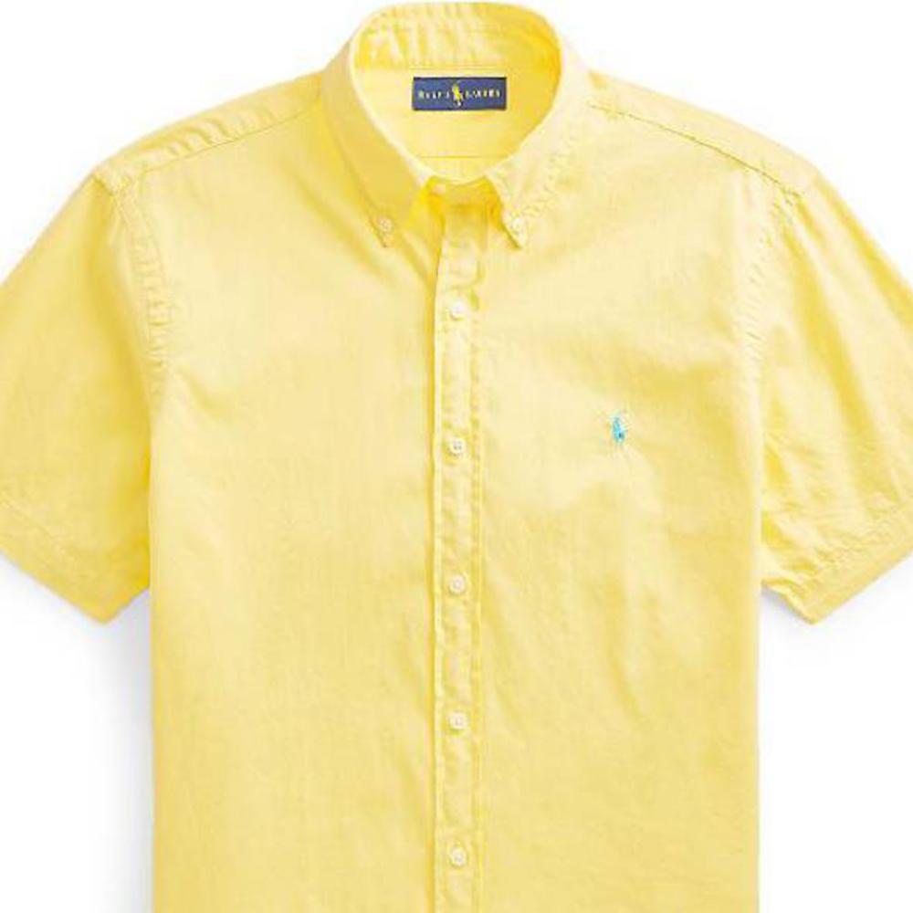 Polo Ralph Lauren Solid Color Logo Embroidered Polo Collar Button-Down Short Sleeve Shirt Men shirts Yellow 710822774-010