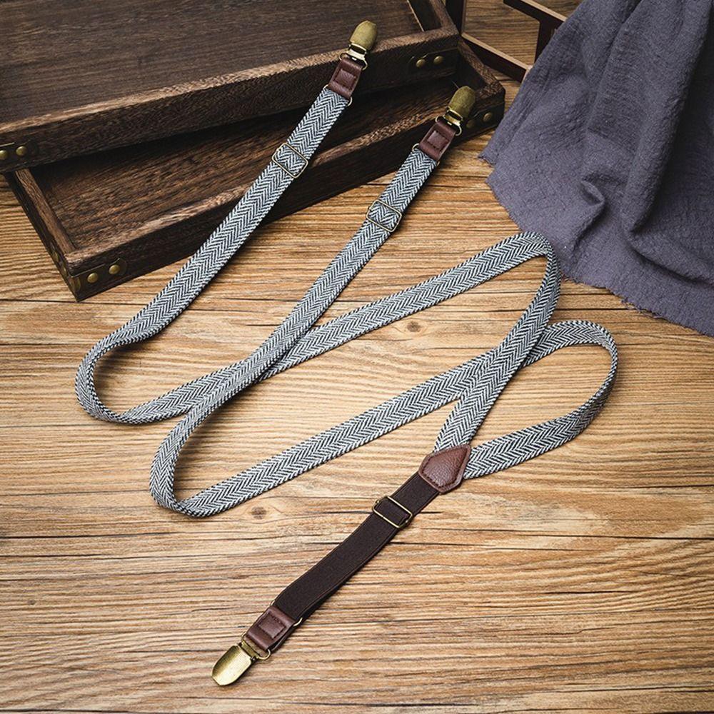 Retro Design British Style Suspenders 4 Clips Stripe Suspenders Y-Type Suspenders  Gift Idea
