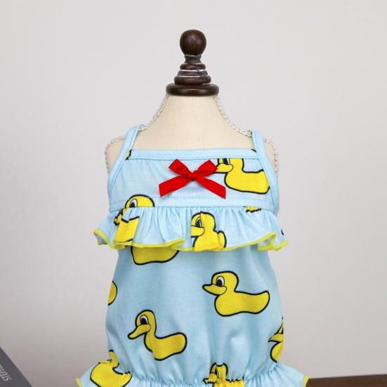 Dog Slip Dress Breathable Summer Yellow Duck Print Ruffle Pet Sleeveless Dress Pet Costume Outfit Apparel for Small Dogs