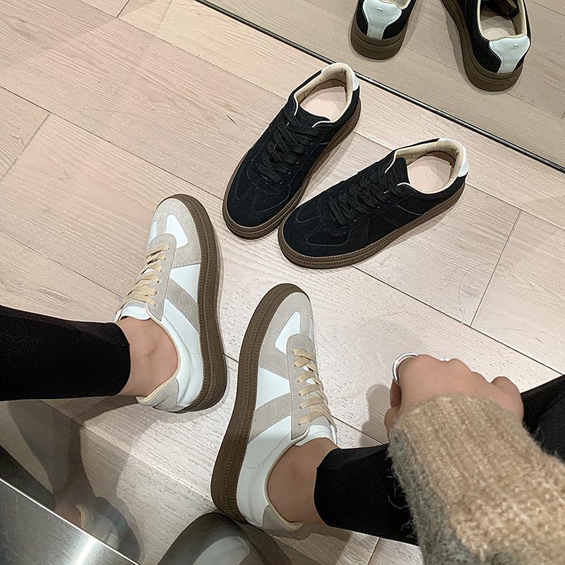 Frühlings-Turnschuhe aus Rindsspaltleder, Plattform, gemischte Farben, Schnür-Damen-Freizeitschuhe