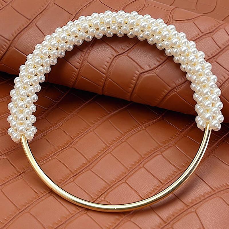 1Pc Exquisite Pearl Round Bag Handle Metal Ring Braided Colorful Beads For Women Handbag Purse Frame Diy Handmade Bag Accessories