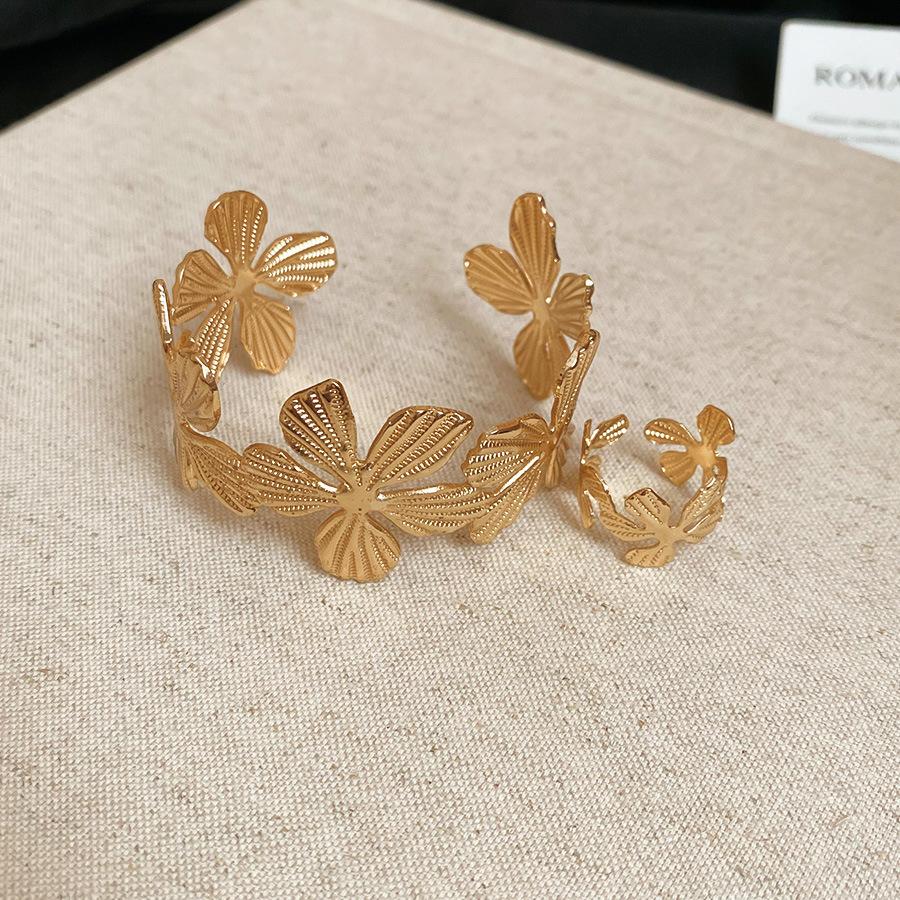 Металлический узор цветок открытие браслет кольцо набор ретро универсальный браслет украшения женщины