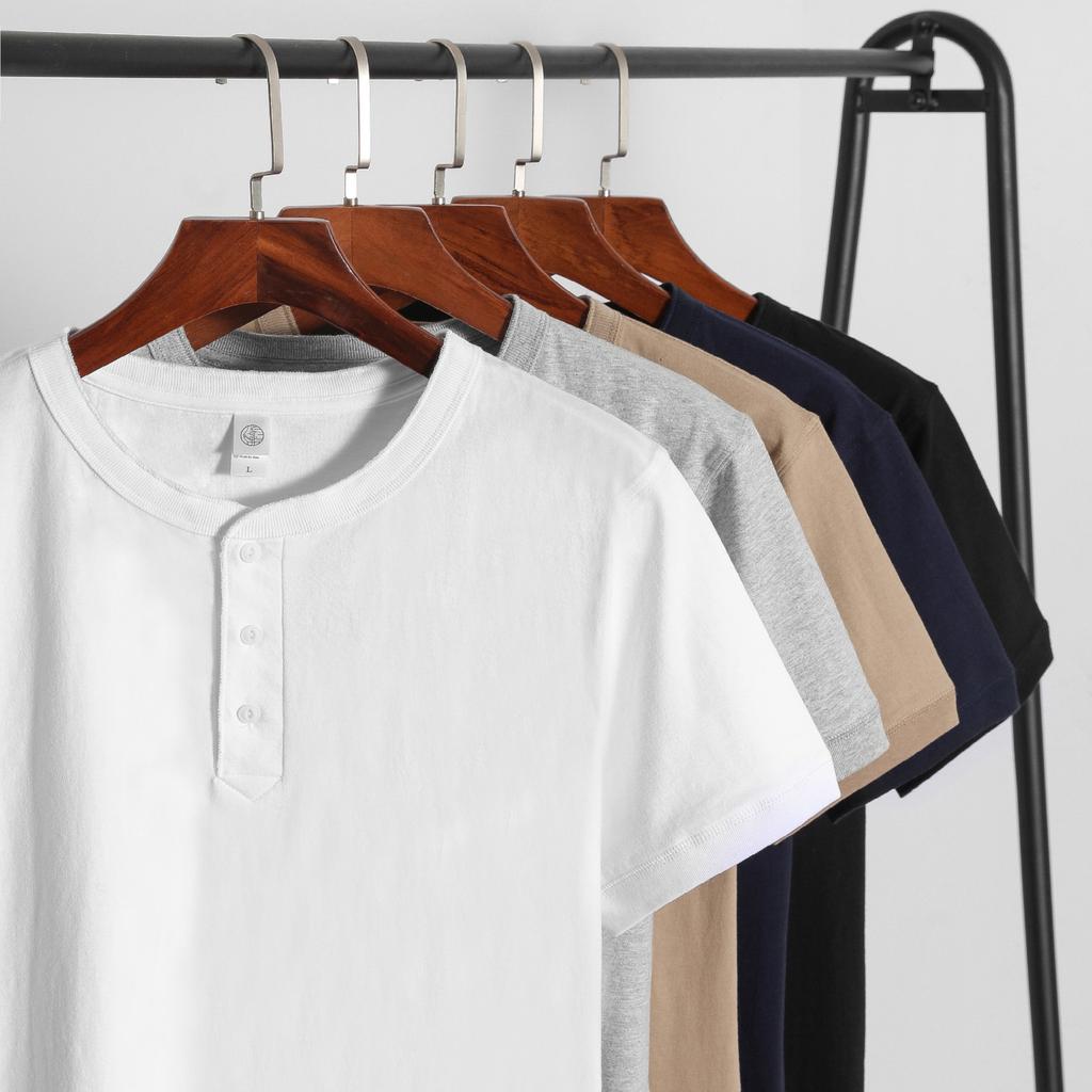 Men Short Sleeve Henley Heavyweight Every Day T-Shirt