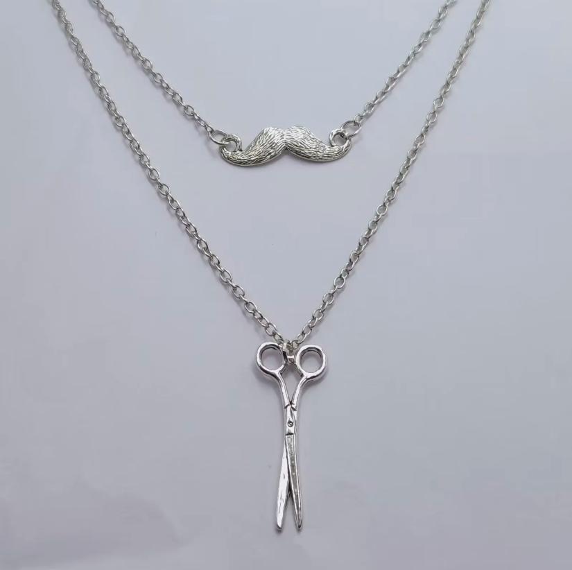 Multi Layered Necklace Beard Hair Stylist Scissors Choker Punk Gothic Goth For Women Men Jewelry Gift