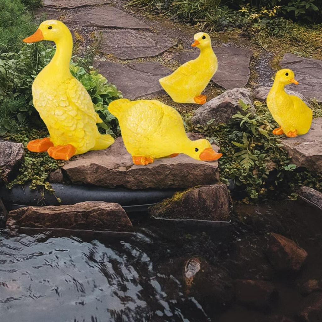 4 Pieces Funny Duck Statues Fairy Figurines, Decor Sculptures for Pond Backyard Outdoor Indoor