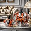 Hall Cabinet Skull Pumpkin Figure with Paint Pattern for Holiday Indoor Shelf Table Room for Mantels Entryway and Home