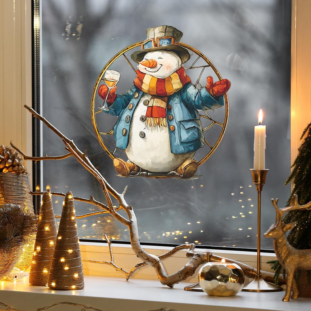 Creative Snowman with A Wine Glass Home Decoration Glass Door and Window Anti-static Window Stickers