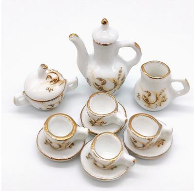 Miniature Ceramic 1/12 Scale Children's Tea Set for Pretend Play.