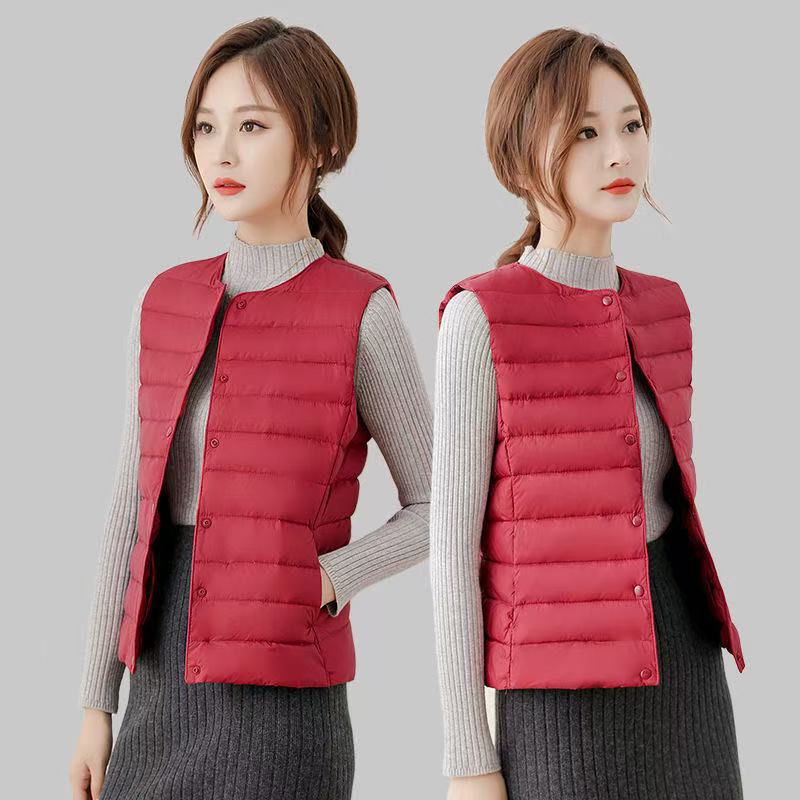 Leichte Baumwollweste Herbst und Winter Kurz Innere Bekleidung Einfarbig Kragenlos Futterweste Damen Figurbetonte Warme Weste