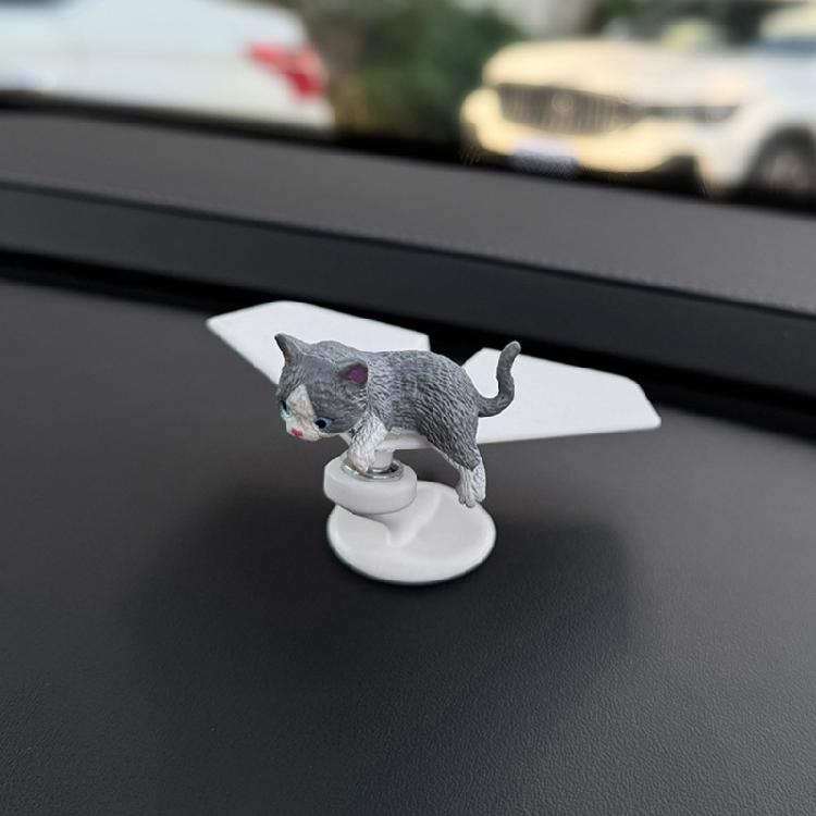 Handcrafted Resin Rotating Plane Car Accessory with Moving Cats Charm Double Purpose Vehicle Office Decoration for Auto